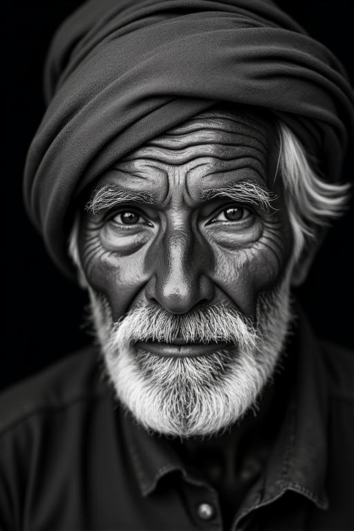 Ritratto di un anziano nomade con sguardi intensi